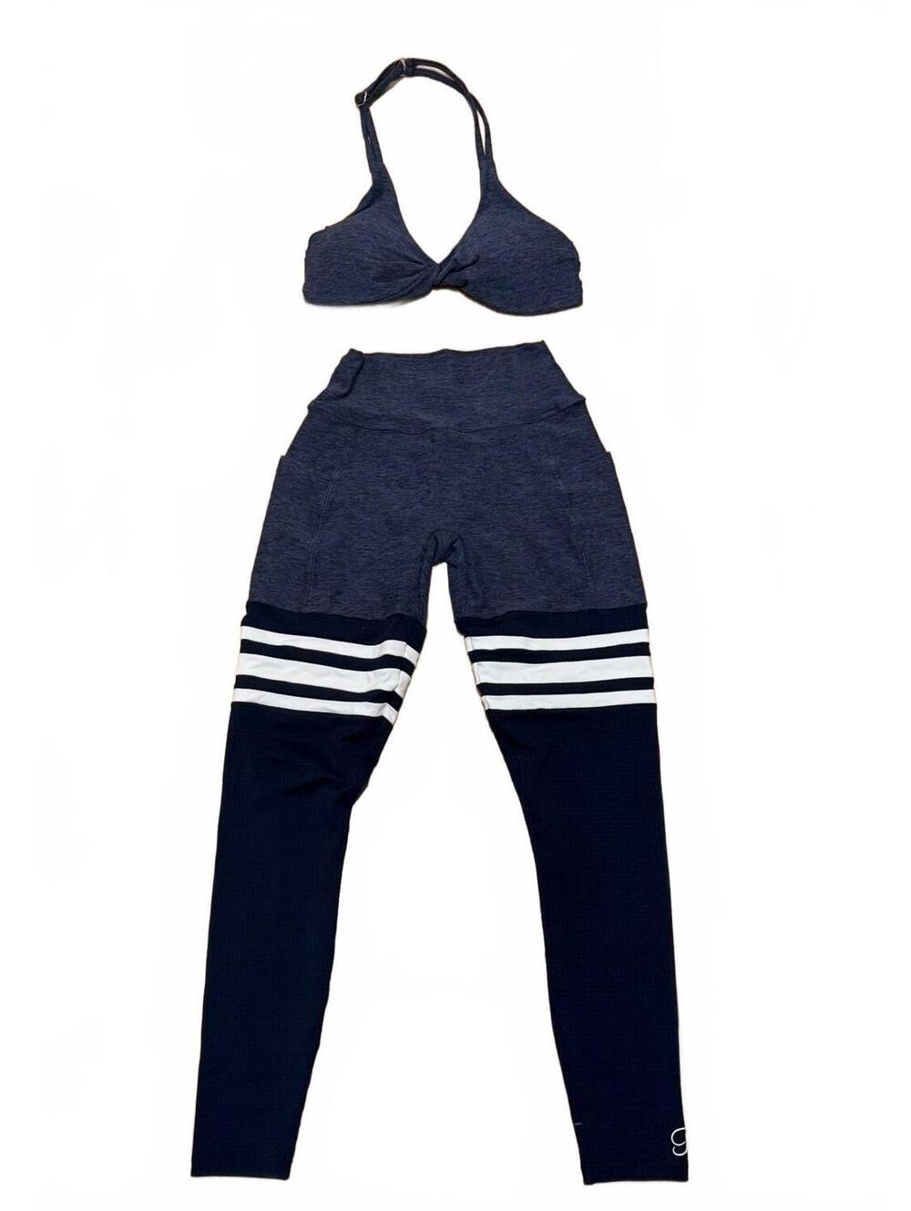 Bombshell Sportswear Blue Two-Piece Activewear Bra Top (M) & Leggings (XS) Set